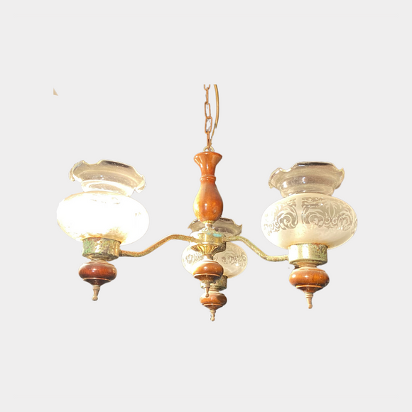 Vintage Brass 3 Patterned Glass Lights Pendant Light